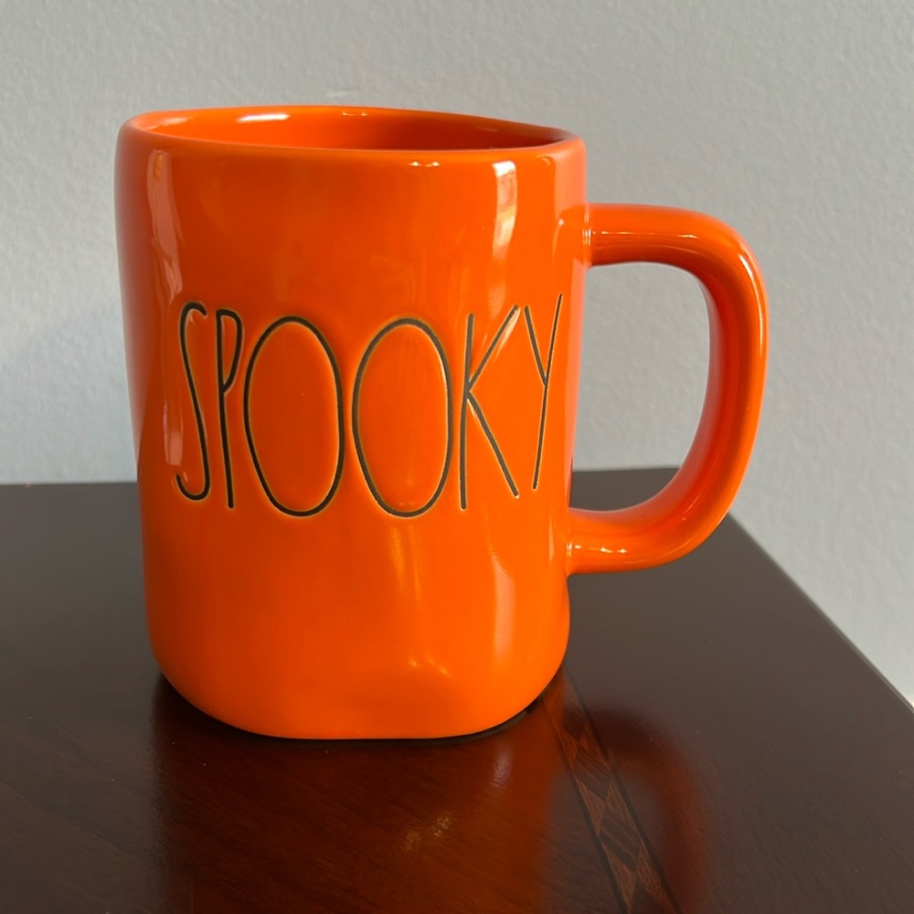 Rae Dunn SPOOKY orange with black lettering mug